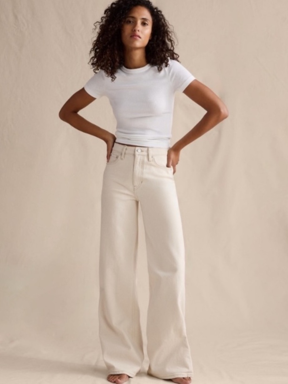 Levi’s 100% Cotton Ribcage Wide Leg Ecru Cream White Denim Discounted 28X30 NWT